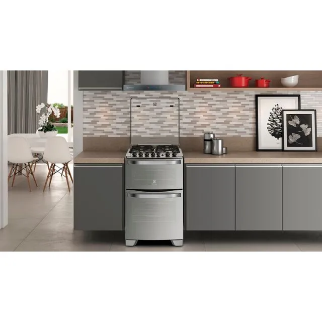 COCINA ELECTROLUX 56DXQ 56cm INOX DOBLE HORNO (ELEC-GAS) 4h ENC LUZ 91x56.2x68cm