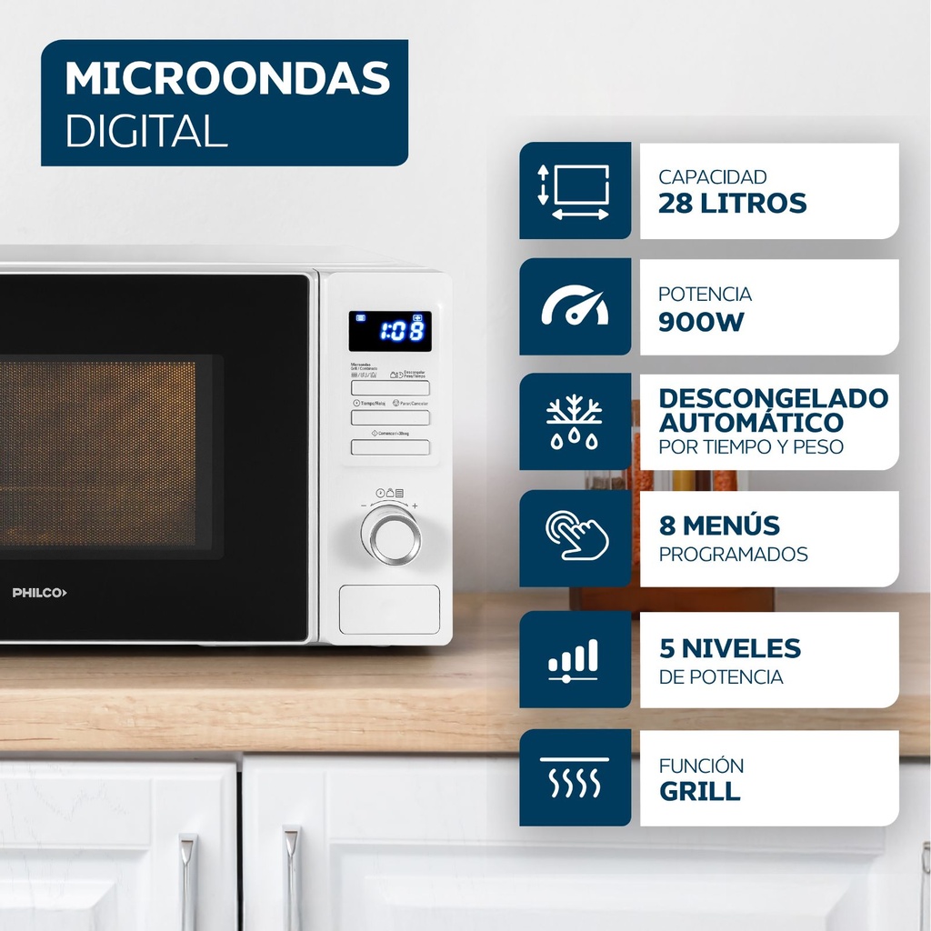 MICROONDA PHILCO MPHDGW28UAN 28L GRILL BLANCO DIGITAL