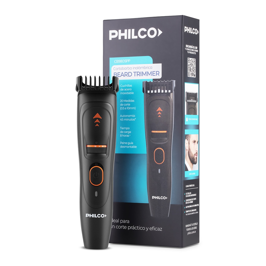 CORTA BARBA PHILCO CB9805PP INALAMBRICA ACERO INOX TRIMMER