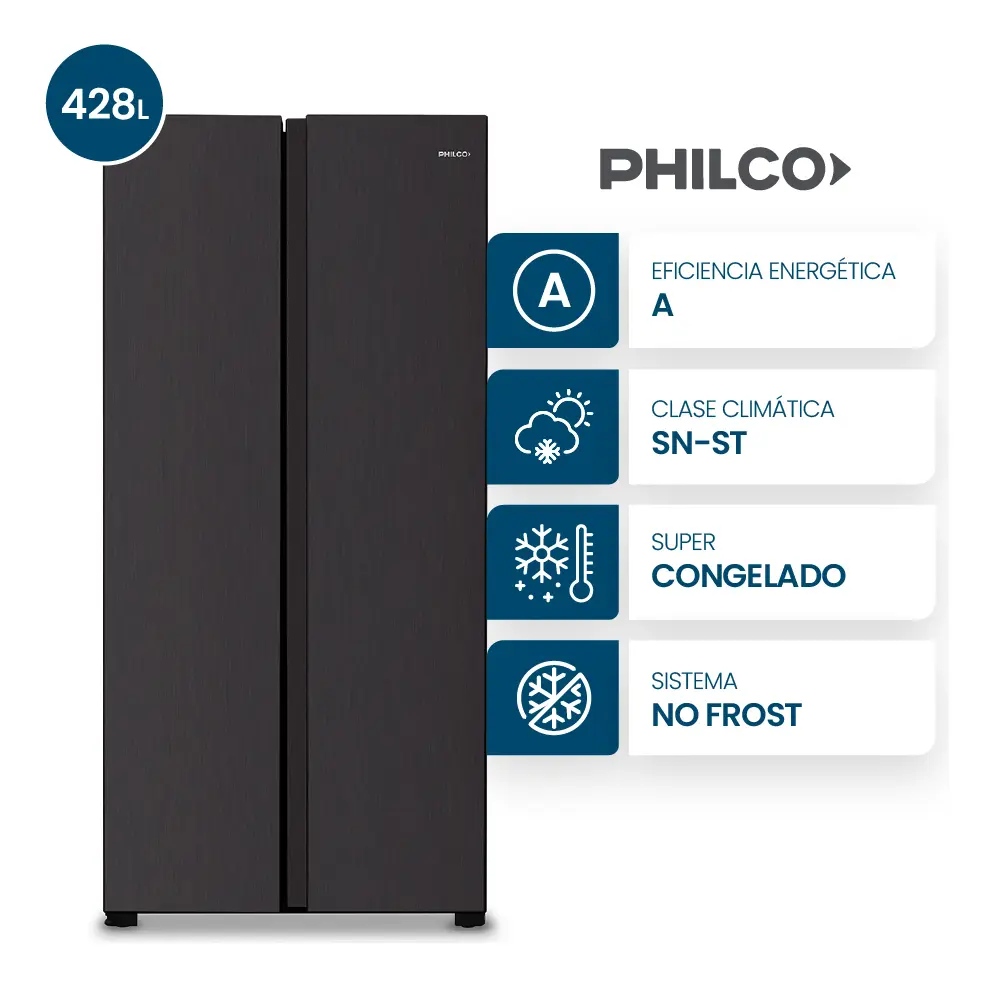 HELADERA PHILCO PHSB450N SIDE BY SIDE 428L BLACK 178x83.2x63