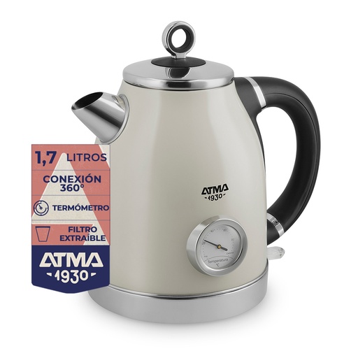 [03734907] JARRA ELECTRICA ATMA PEAT21VCP VINTAGE CREMA 1.7L RELOJ TERMOMETRO INDICADOR TEM