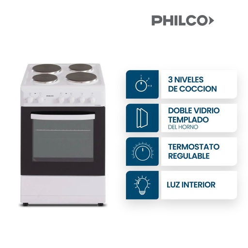 [03794060] COCINA PHILCO PHCH060B ELECTRICA 60x60x85 TAPA HORNO VISOR 3 NIVELES COCCION