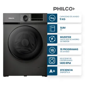 [05001134] LAVARROPA PHILCO PHLFA11C3AGN 11kg 1400rpm INVERTER GRIS FRONTAL 16P