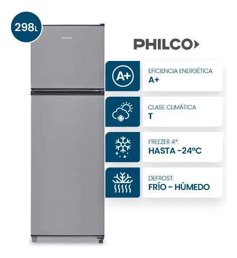 [05001320] HELADERA PHILCO PHCT320X 320L INOX A+ 60x60x172cm CICLICA